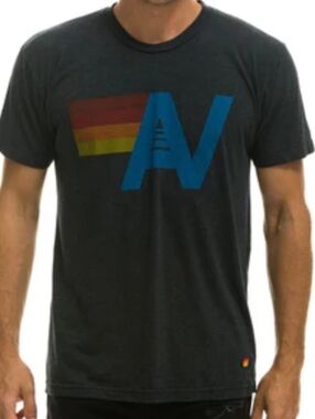 Aviator Nation Grey AV Logo Graphic Tee Crewneck Made In USA Shirt Men's Sz L